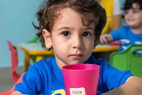 My Nametags school labels on cup in a nursery