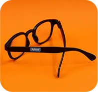 black glasses with name label on it